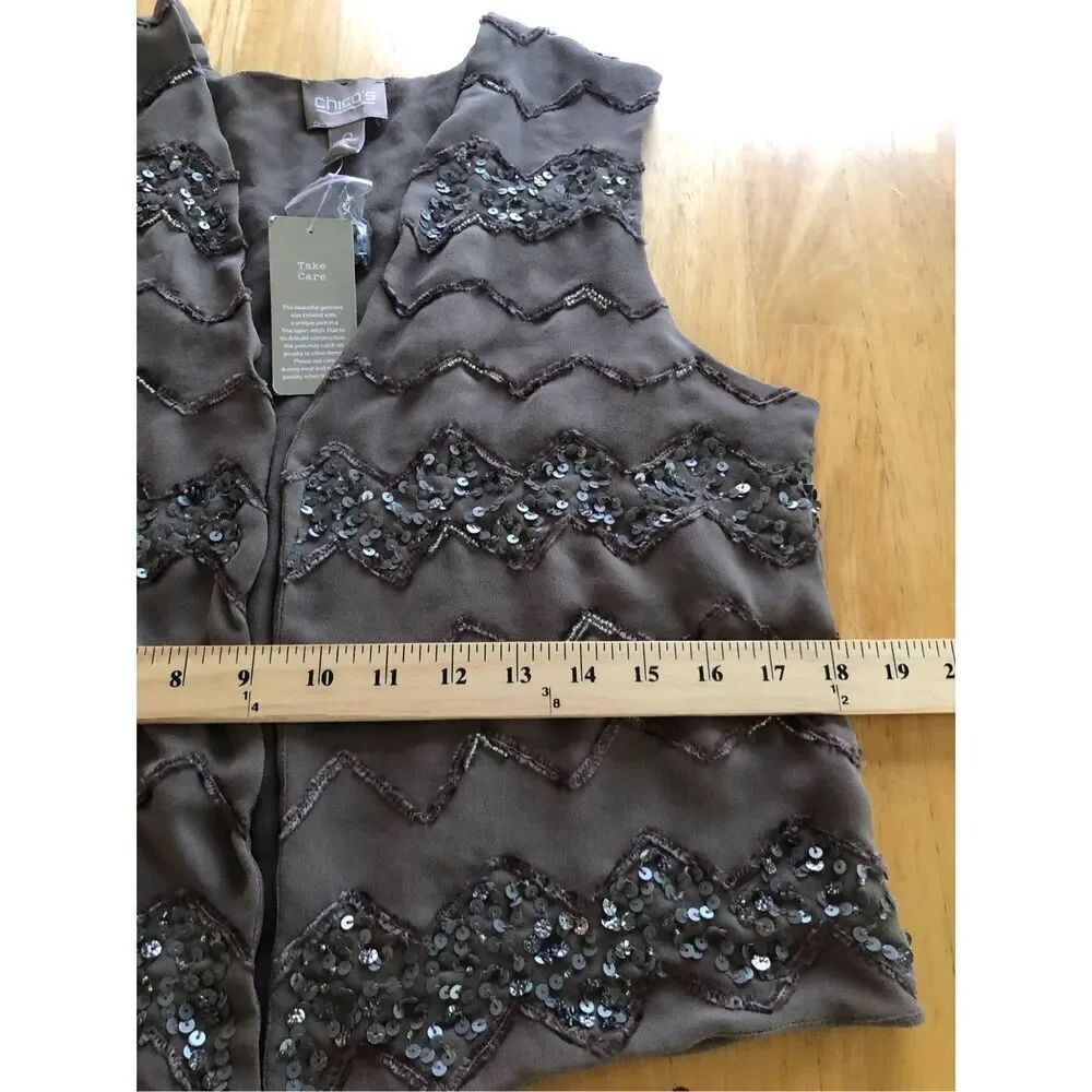Chico’s Brown Sequin Open Front Vest Size 0 Small NWT - Picture 7 of 12